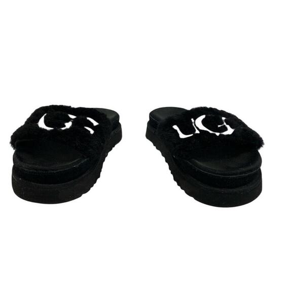 UGG Black Women's Size 6 Logo Laton Fur Loungewear Foam House Slides Sandals - Picture 5 of 9